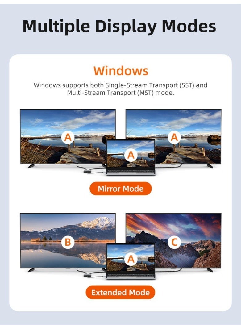 CABLETIME 8K 4 IN 1 USB C TO DUAL DP ADAPTER HUB COMPATIBLE WITH DELL XPS 13 15,LENOVO ,SUMSUNG CHROMEBOOK - Image 4